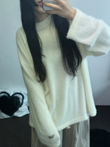 PATCH 🤎 LOOSE GIRLY OVER KNIT 🧸🤍🤎🖤4COLOR