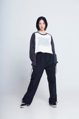 オープンアームホールハートラグラン ½Tシャツ (charcoal/ivory)