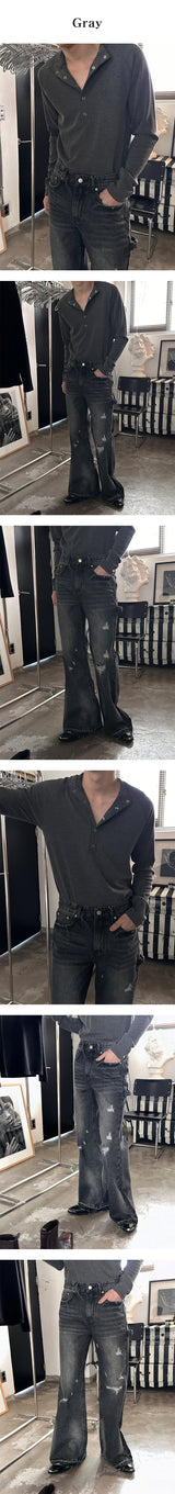 [S/S] Deep muscle henry neck knit sleeves(3color)