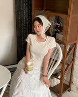 [MADE] Tan-yi, lace flower short-sleeved T-shirt