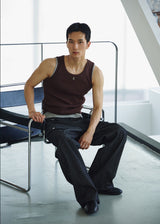 High ribbed logo sleeveless(Brown)