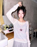 (3color) Soft Flower Sheer Wool Knit