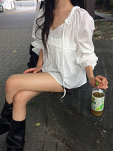 Laden Shirring Frill Flare Long Sleeve Blouse