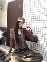 cotton wool scarf dot brown long-sleeve t-shirt