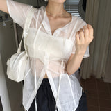 [2 sets!] Mollen see-through bustier bra top set short-sleeved shirt