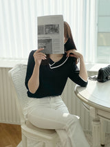 Roven Color Matching Collar Half-Length Knit