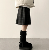 Bomi A-line pleated check midi skirt 