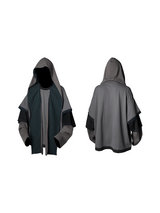 RELABEL Spatial Relationship (Three-layer Overlay) Three-colour Mixed Colour-woven Striped Detachable Scarf Hooded Fake Three-piece Washed Long-sleeved T-shirt