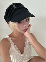 Button shirred back ribbon wrinkle sailor cap