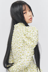 Flower Pattern Crease Ruffle Blouse Yellow