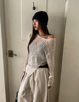 Oat herringbone side pintuck balloon pants