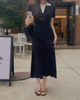 Pint coloring collar long dress