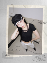 Black Layered Halterneck Strap Short Sleeve T-shirt