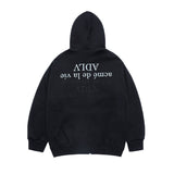 24FW アップサイドダウンロゴナッピングズリーフーディージップアップブラック