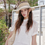 Wave Ribbon Boater Hat (Beige)