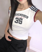 Weeknd Dot Number Track One-Off Shoulder T-shirt