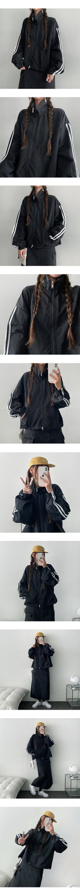 Tyre High-Neck Two-Line Color Windbreaker Jumper (5 colors)