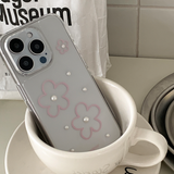 [handmade] pink flower pearl jelly hard case
