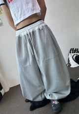 Seazny Contrast Side Pintuck Balloon Pants with Keyring 4color