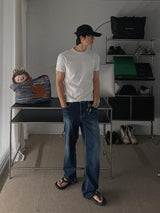 ASCLO Coolever Crease Semi Wide Denim Pants (3color)