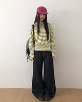 Taen Diagonal Button Stripe Hooded T-Shirt