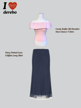 Navy Dotted Lace Chiffon Long Skirt