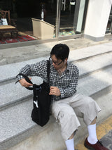 No.1827 GF linen crop check SHIRT
