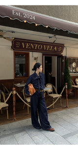 Deep blue bow tie denim shirt