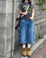 Unisex ツーウェイバミューダジッパーカーゴワイドデニムパンツ