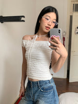Star frill lace off-shoulder tee