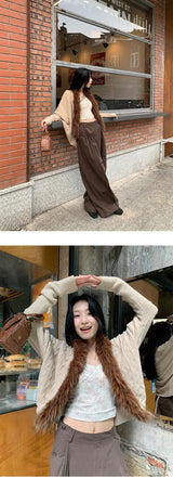 Batwing Fur No Collar Knit Cardigan