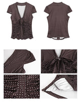 Dot Silk Shirring Strap Short-Sleeved Blouse