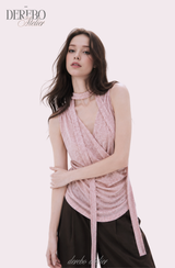 Indie pink choker V-neck wrap sleeveless t-shirt