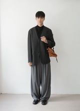 pinstripe collarless blazer