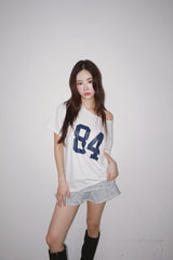 ナンバープリントオフショルダー半袖Tシャツ