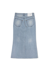 DAMAGED LONG DENIM SKIRT (BLUE)