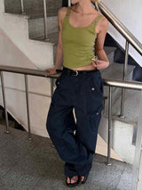 Dyeing washed curved cargo pants(3color)