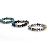 C22SVB-1001 Onyx Natural Stone Bead Bracelet Black Matte Turquoise Striped Agate Skull Men's Bracelet
