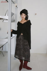 Black Angora Turtleneck Cardigan Knitwear