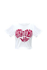 ハートスローガンクロップTシャツ / レッド