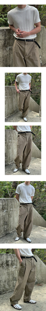 [BASIC ITEM] Cable round neck half knit(4color)