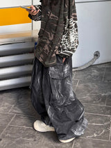 shot crack denim cargo balloon pants