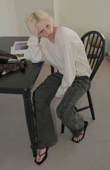 C SHIRRING DETAIL PANTS_KHAKI