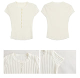 Hollow slit slim ribbed short sleeve tee