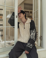 Bomb Cowichan color matching knit zip-up