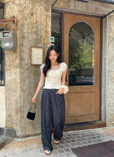 #RS Dot Puff Frill Short Sleeve Blouse + Scrunchie Set