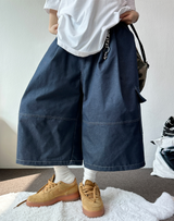 VIVID STITCH BALLOON DENIM BERMUDA 💙🖤🩵2COLOR