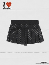dot brooch pleats mini skirt