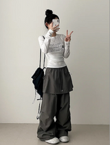 Log banding layered pocket skirt pants