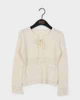Besheon Vintage Punching Eyelet String Slim Knitwear